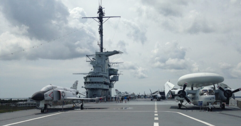 multigenerational family weekend in Charleston, aircraft carrier