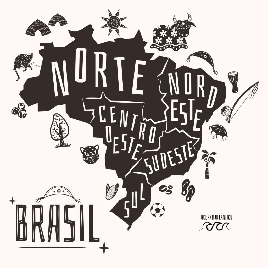Brazil culture and food, region map of Brazil