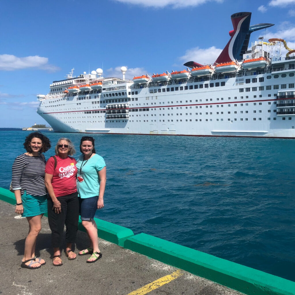 Family Travel Gift Ideas, 3 ladies in front of cruise boat
