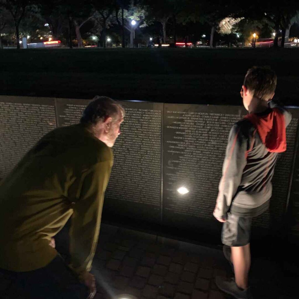 Washington DC family vacation, Vietnam Memorial at night
