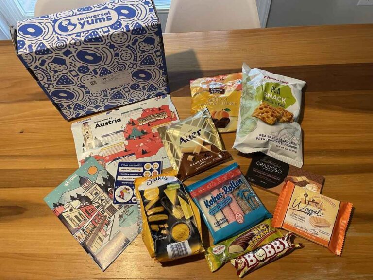 Universal Yums review for families, yum box display