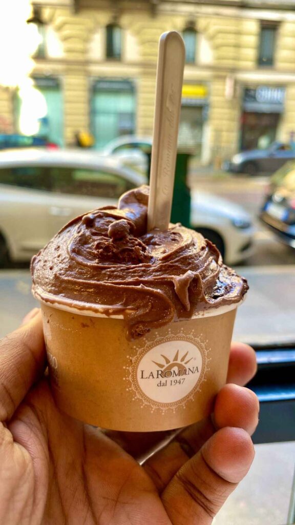 gelato in italy, chocolate gelato in cup