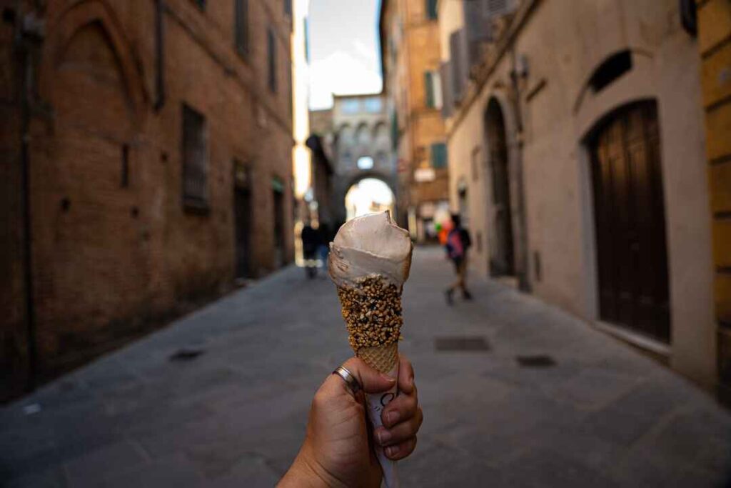 gelato in italy, cone with nuts